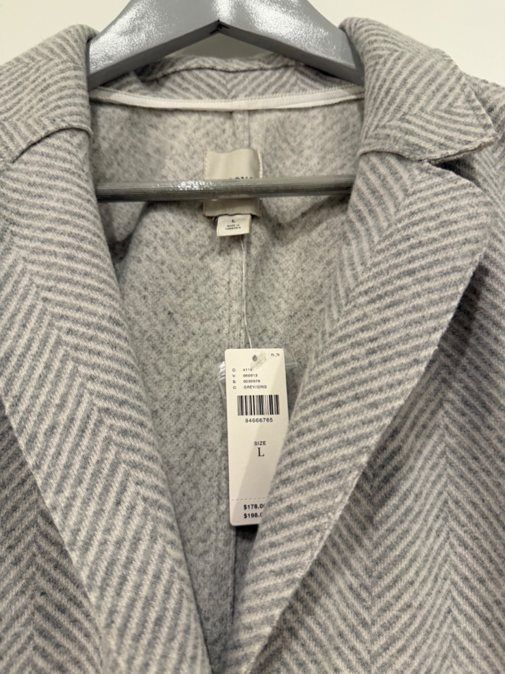 Anthropologie Maeve Jacket Coat Grey and White Herringbone NWT L